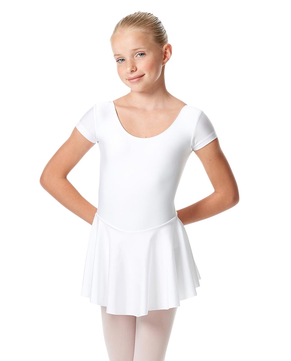 Child Shiny Short Sleeve Skirted Ballet Leotard Emmy