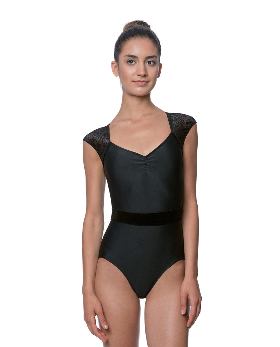 Adult High Neck Flocked Velvet Leotard Gabrielle