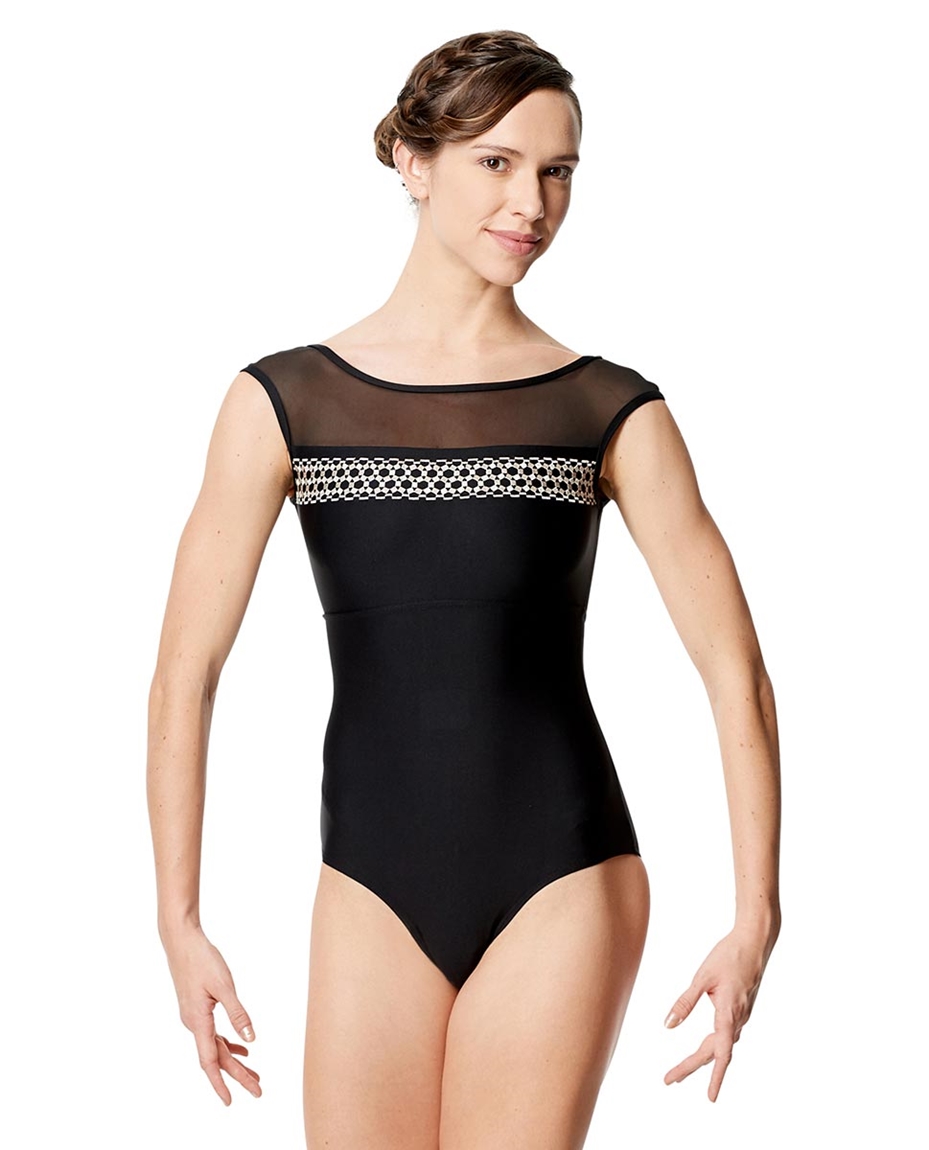 Adult Embroidered Microfiber Cap Sleeve Leotard Edeli