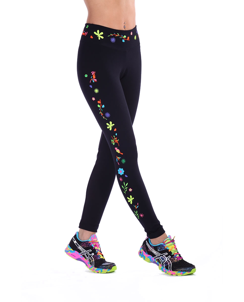 Womens Supplex Embroidered Long Leggings 