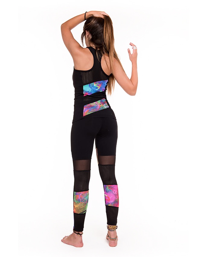 Womens Racer Back Top with Print Perforated Inserts