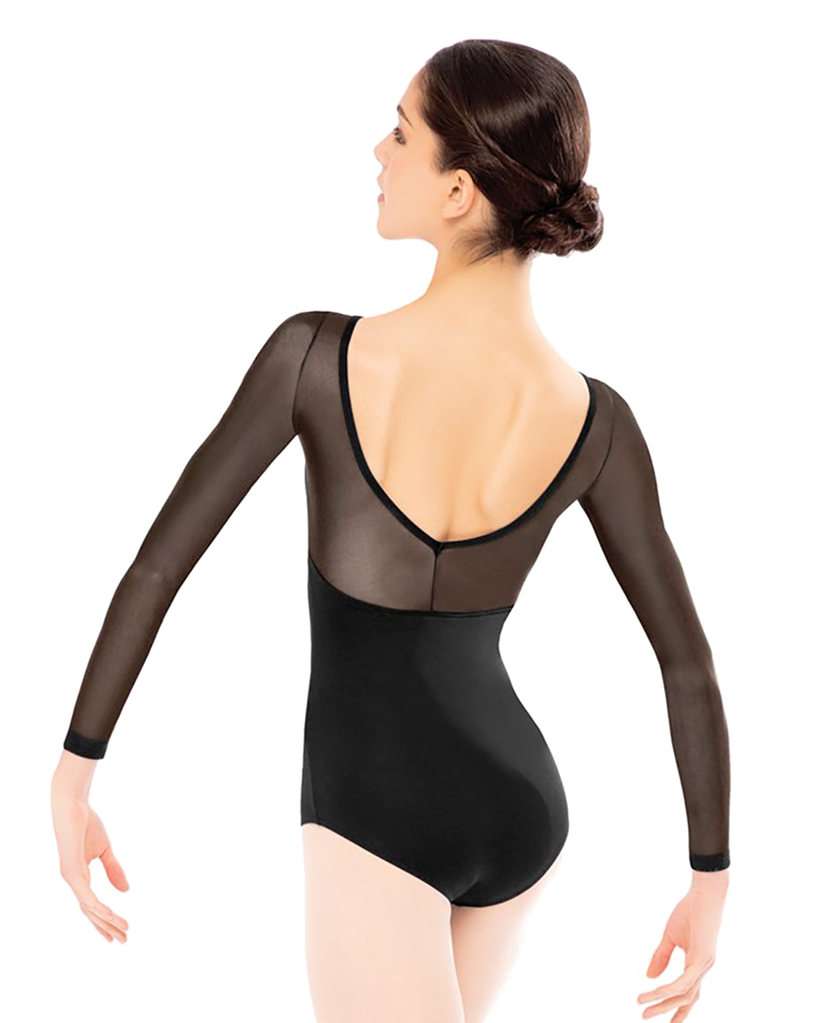 Mesh Long Sleeve Dance Leotard For Girls