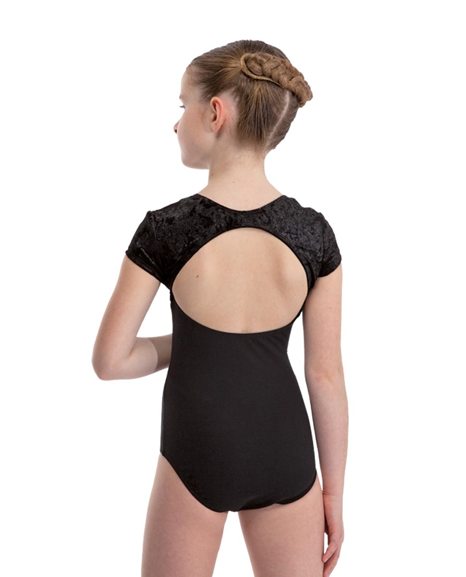 Girls Short Sleeve Velvet Dance Leotard