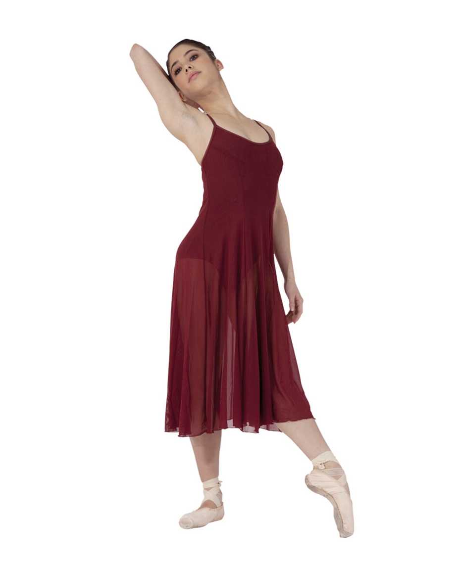 Women Long Mesh Dress Dance Leotard