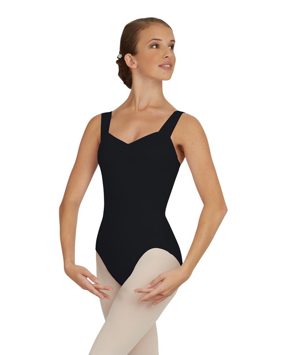 Womens Pinched Front Tank Leotard BLACK