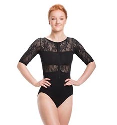 Zipper Front Short Sleeve Dance Leotard Astrid