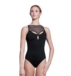 Women High Neck Mesh Leotard Scarlet