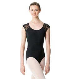 Women Cap Sleeve Flocked Mesh Leotard Selena