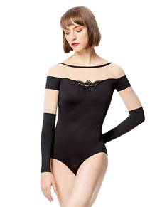 Adult Microfiber with Applique  Long Sleeve Leotard Carmen