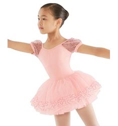 Childs Puff Tulle Sleeves Ballet Leotard 