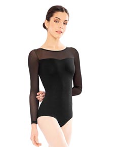 Mesh Long Sleeve Dance Leotard For Girls