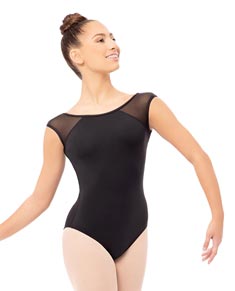 Mesh Cap Sleeves Dance Leotard For Girls